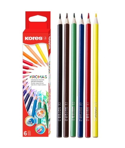Цветни моливи KORES KROMAS, шестоъгълни, комплект 6 цвята