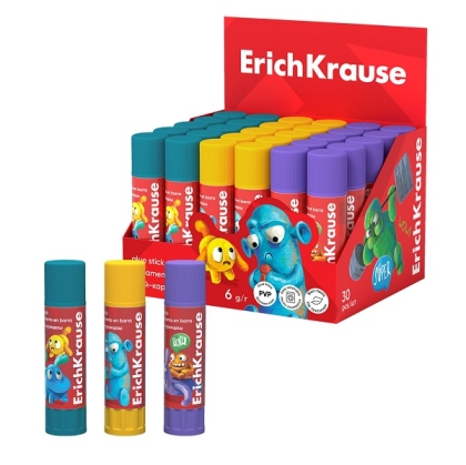 Лепило стик ErichKrause® EasyStick Jolly Friends, 6 g (дисплей 30 бр.)