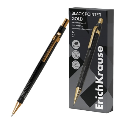 Автоматичен молив ErichKrause® Black Pointer Gold 0.5 мм, НВ (в кутия 12 бр.) 