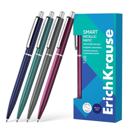 Автоматична химикалка ErichKrause Smart® Metallic 0.7 mm (в кутия 12 бр.)