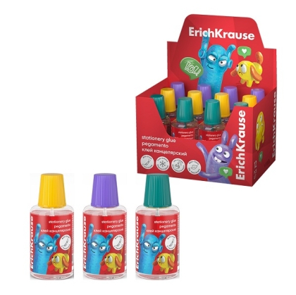 Течно лепило ErichKrause® Jolly Friends с четка, 20 ml, микс  (в дисплей 12 бр.)