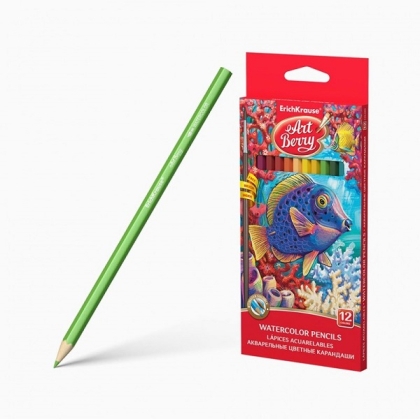 Акварелни моливи ErichKrause ArtBerry® 12 цвята с четка, 3 мм 