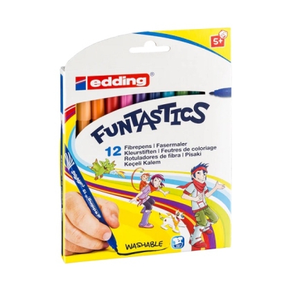 Флумастери edding® 15 Funtastics за деца, Washable, 12 цвята
