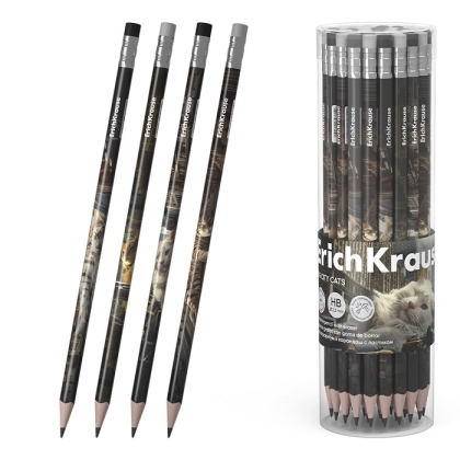 Графитен молив ErichKrause® Big City Cats, триъгълен, с гумичка, НВ