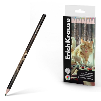 Цветни моливи ErichKrause® Big City Cats 12 цвята, 3 мм графит