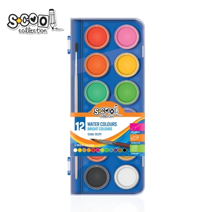 Акварелни бои SCOOL® – комплект от 12 интензивни и ярки цвята