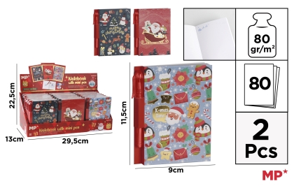 Коледен мини тефтер + химикалка – Празничен комплект за писане