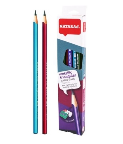 Графитен молив Nataraj 2B Metallic Triangular, микс цветове, 12 бр.