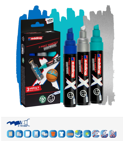 Комплект от мултимаркери edding® 6900 X, 3 маркера, Ocean Color, с връх 5-10mm