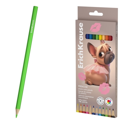 Пластмасови шестоъгълни цветни моливи ErichKrause® Frenchie 12 цвята 