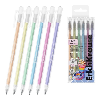 Комплект акрилни гел химикалки ErichKrause® Milky 1.0mm, 6 цвята