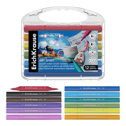 Цветни акрилни маркери ErichKrause® Art Spirit, двувърхи, 12 цвята 