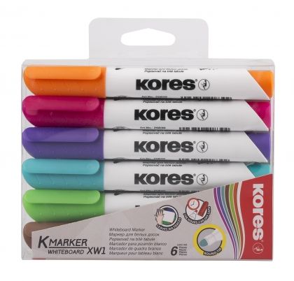 Mаркер KORES® за бяла дъска K-Marker XW1, 6 цвята, комплект