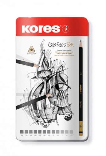 Комплект графитни моливи КORES с различни графити, 12 бр.