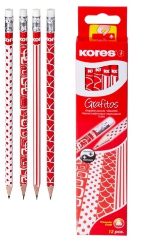 Графитен молив KORES RED&WHITE НВ с гума