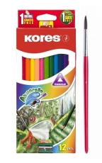 Акварелни моливи KORES Akuarelle триъгълни (кутия от 12 цвята + четка)