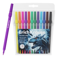 Флумастери ErichKrause® Techno Dino, 12 цвята