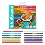 Цветни акрилни маркери ErichKrause® Cheat Meal Slim с объл връх, 12 цвята 