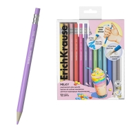 Шестоъгълни автоматични цветни моливи ErichKrause® Pastel Milky 12 цвята, 3 mm графит 