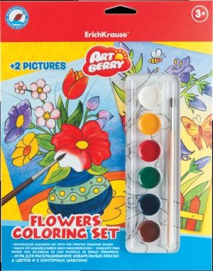 Комплект за оцветяване FLOWERS шаблони+6 цвята боички