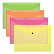 Папка с копче ErichKrause® Fizzy Neon, A4, полупрозрачна, 4 цвята